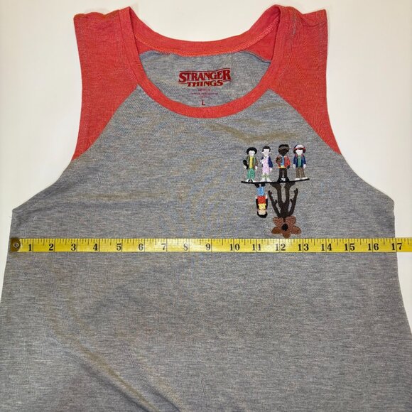 Netflix Womens Stranger Things Tank Top Sz Large Gray Red Embroidered Sleeveless - Picture 3 of 5